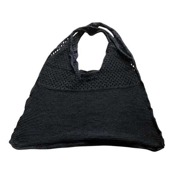 Set of 3 Knit Crochet Tote Bags Black Beige Cream Mesh Slouchy Hobo Reusable - Picture 5 of 11